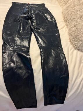 SPANX Navy Blue Shiny Faux Leather Skinny Pants
